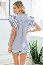 First Love Women's Striped Flutter Sleeve Blouse - Trendy Multi-Striped Top